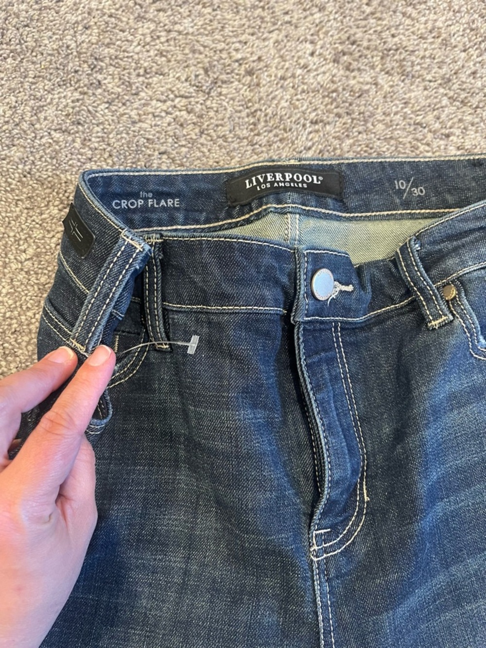 Liverpool Los Angeles Crop Flare Jeans Size 10/30 Distressed Raw Hem Dark Wash - Picture 2 of 3